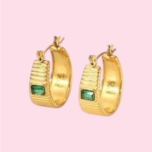 Elegant Gold Hoop Earrings with Green Accent